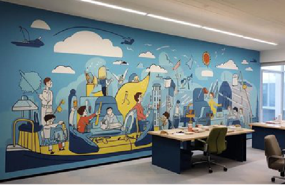 上栗办公室墙绘的特点。